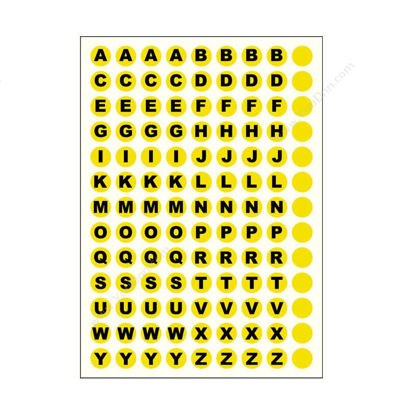裕睿宝 YuLabel 裕睿宝 MCS008 超级贴（自粘性标签） 直径9mm （黄） 黑字“字母”标识；40个/张，10张/本 手写标签