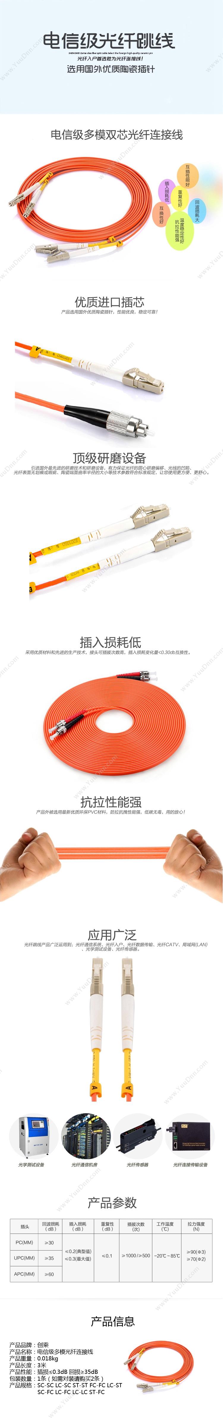 创乘 ChuangCheng CC286 电信级多模双芯  SC-LC 3米 （橙） 光纤跳线