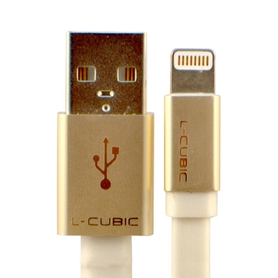 酷比客 L-Cubic LCIMAPSBMCWHGD-3M  苹果数据线 金属外壳/白色扁线 金色 盒装 USB AM-Lightning用于iPhone5 iPhone5s iPhone6 Plus iPad4 数据传输与充电 苹果数据线