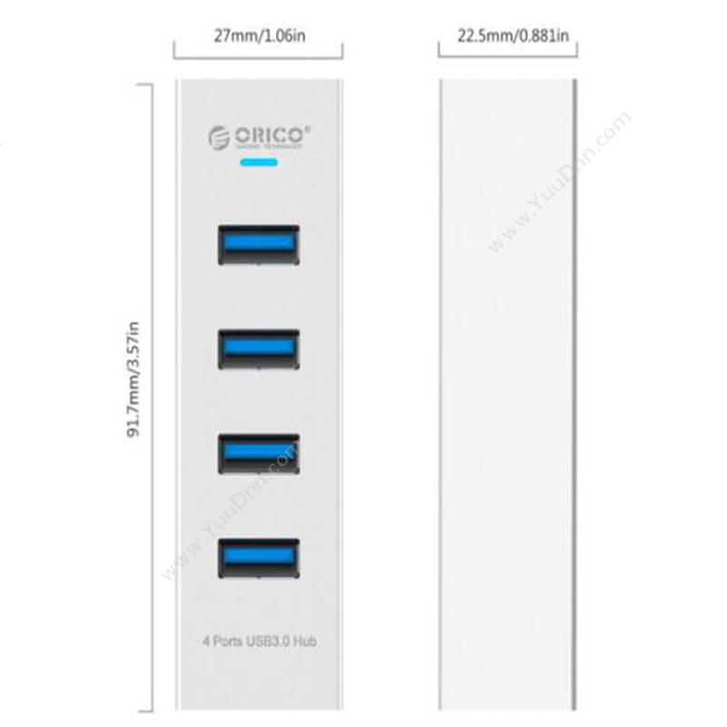 奥睿科 Orico ASH4-U3-SV 全铝HUB USB3.0*4 50/100cm 亚光银色 集线器