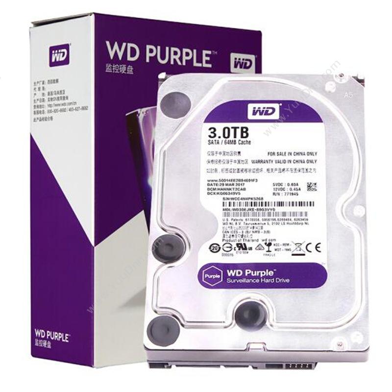 西部数据 WDWD30EJRX 紫盘 SATA6Gb/s 64M 监控硬盘 3TB 金属(银）硬盘