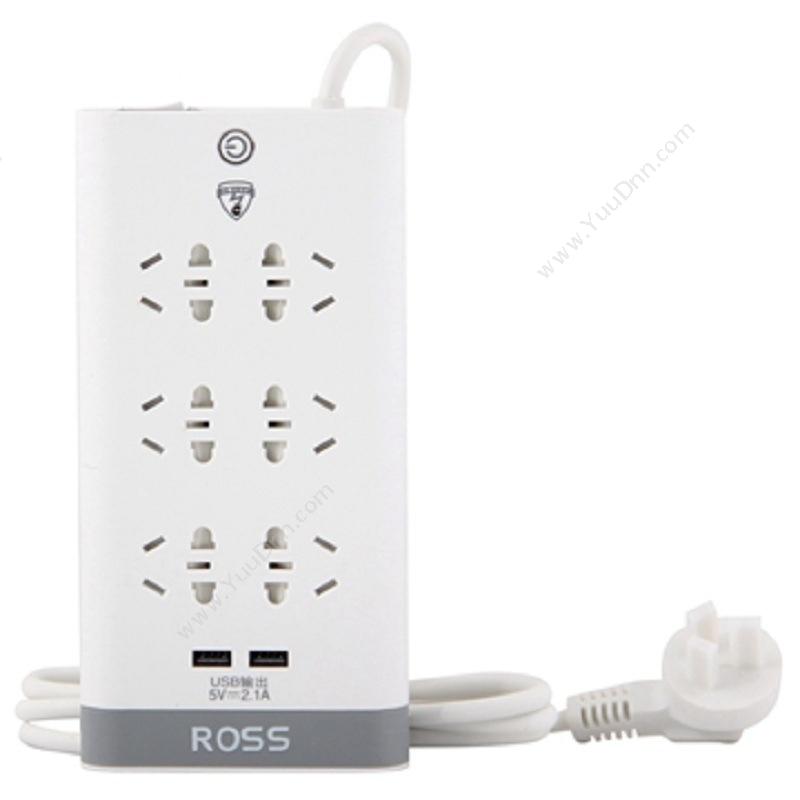 罗尔思 Ross W80UN(30) 双排8组小五孔接线板；带USB、过载保护、雷击保护； 3M 插座