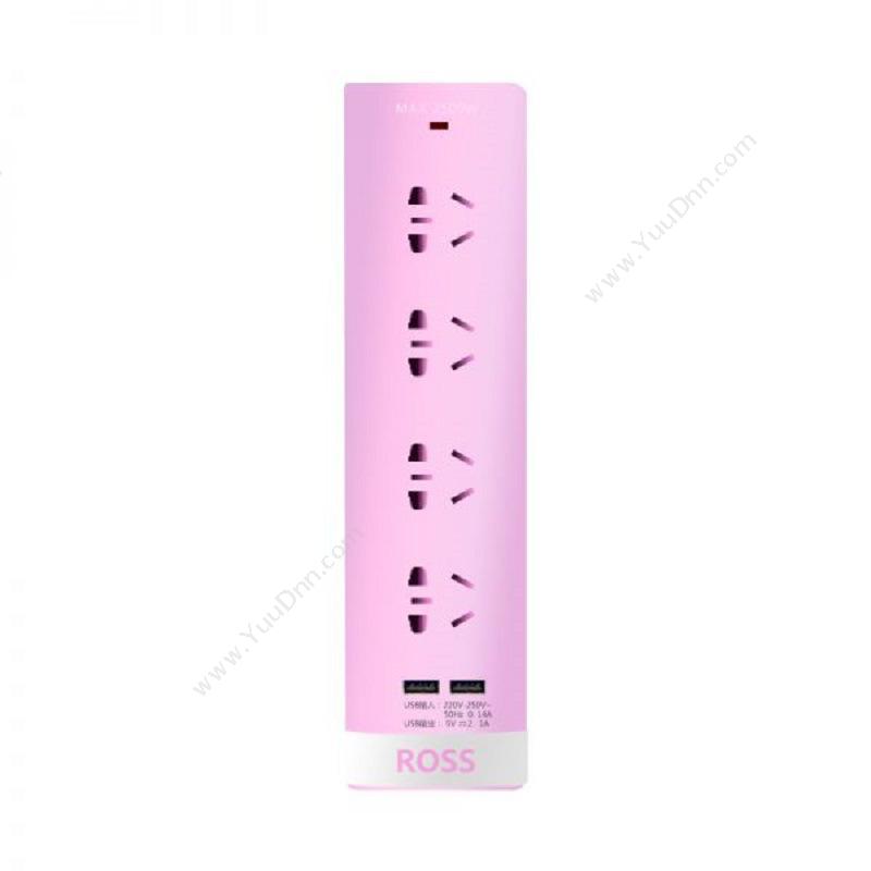 罗尔思 RossW40UN(18P) 单排4组小五孔接线板;带USB;粉色; 1.8M插座