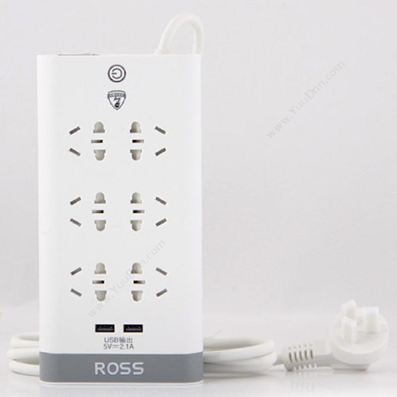 罗尔思 Ross W60UN(30) 双排6组小五孔接线板；带USB、过载保护、雷击保护； 3M 插座