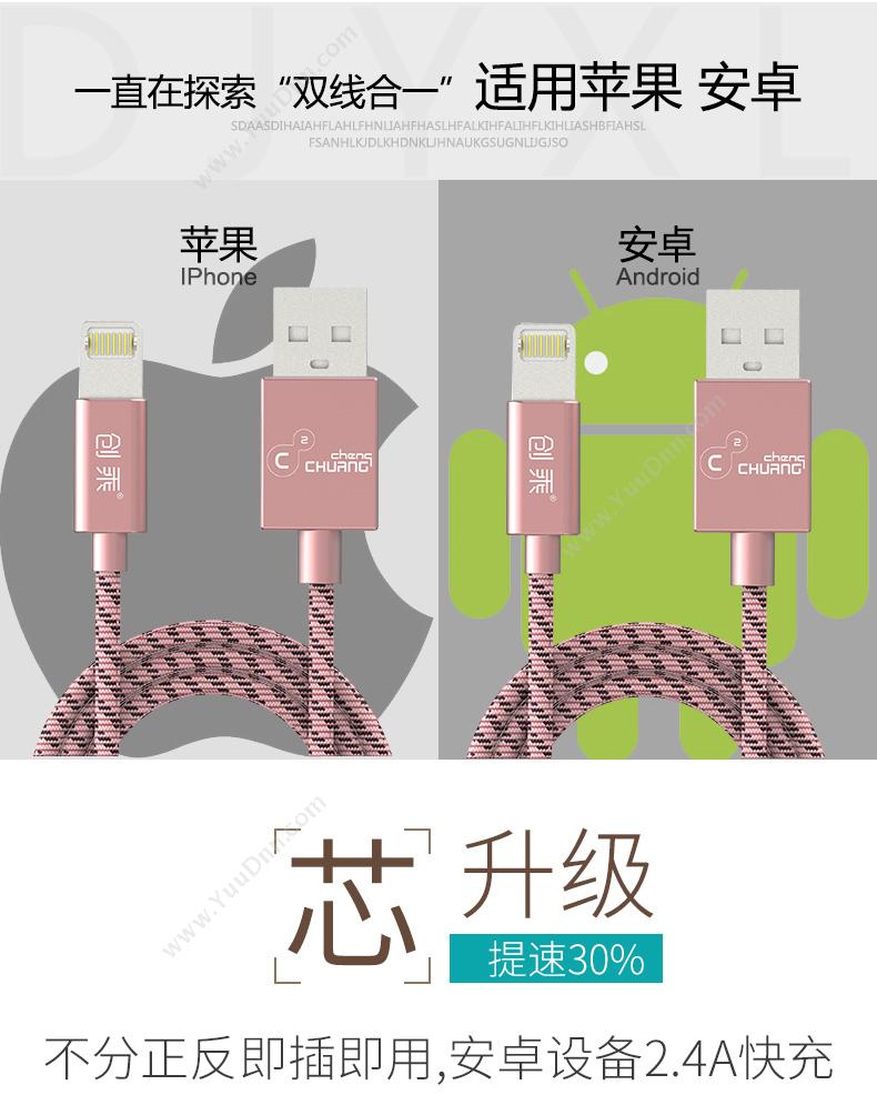 创乘 ChuangCheng CP015-GD 苹果安卓二合一数据线（尼龙编制版）  香槟金色 苹果安卓二合一