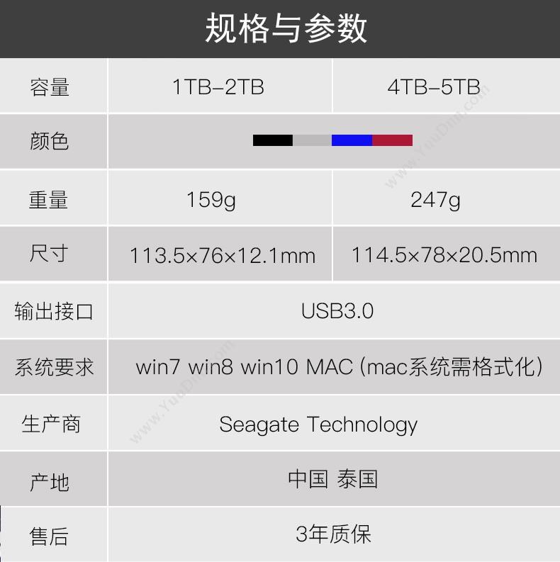 希捷 Seagate STDR2000300  2TB 银(灰） 移动硬盘