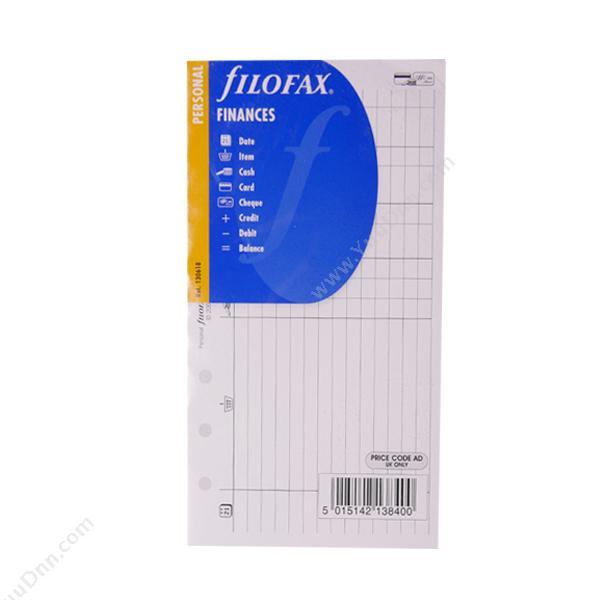斐来仕 Filofax130618 个人型替芯内页财务页 双面 现金支出记录 A6 20页 （白）本册配件