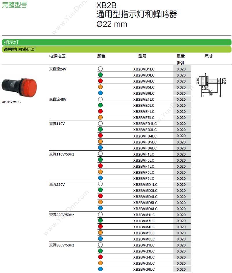 施耐德 Schneider XB6AV4BB 圆形红色 (LED12～24V) 16mm指示灯 其它按钮指示灯附件