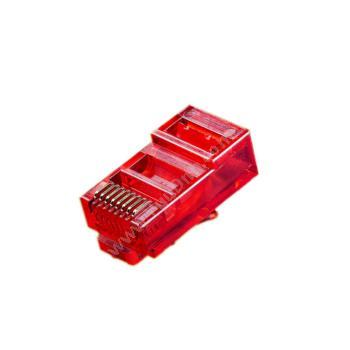 安讯仕 AXS六类非屏蔽RJ45水晶头8P8C(一体式)3U（红） 100个/盒水晶头