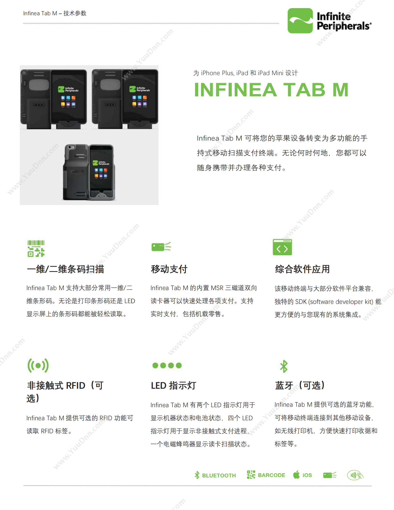 Infinea Tab M条码扫描读卡终端，适用于iPad 5/6/7/8/Air/Air 2/Air 10.5/Pro 9.7，iPad Mini 4/5，iPhone 6 Plus/6S Plus/7 Plus/8 Plus 苹果背夹