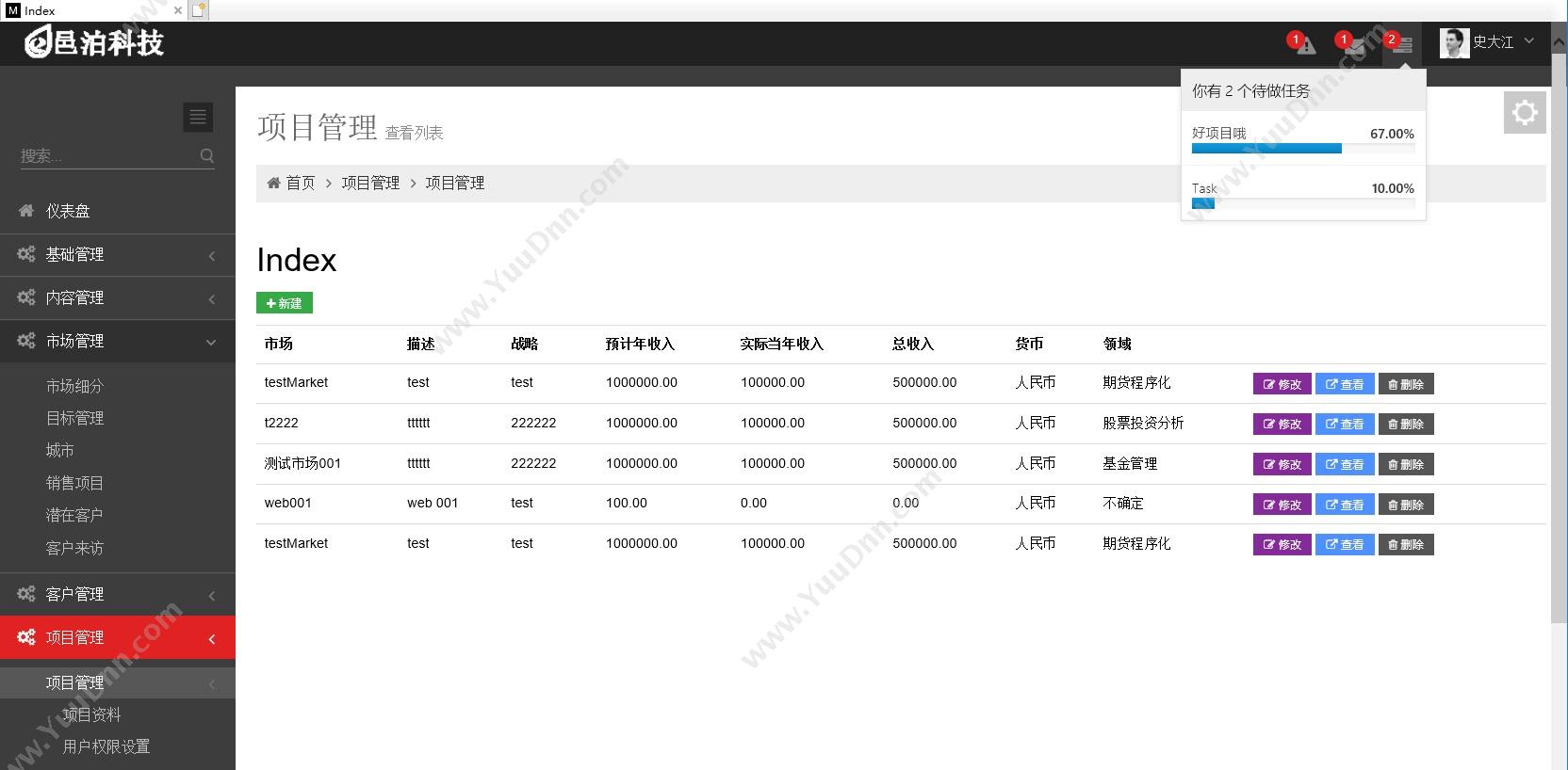 上海邑泊信息科技有限公司 邑泊企业管理信息系统 项目管理